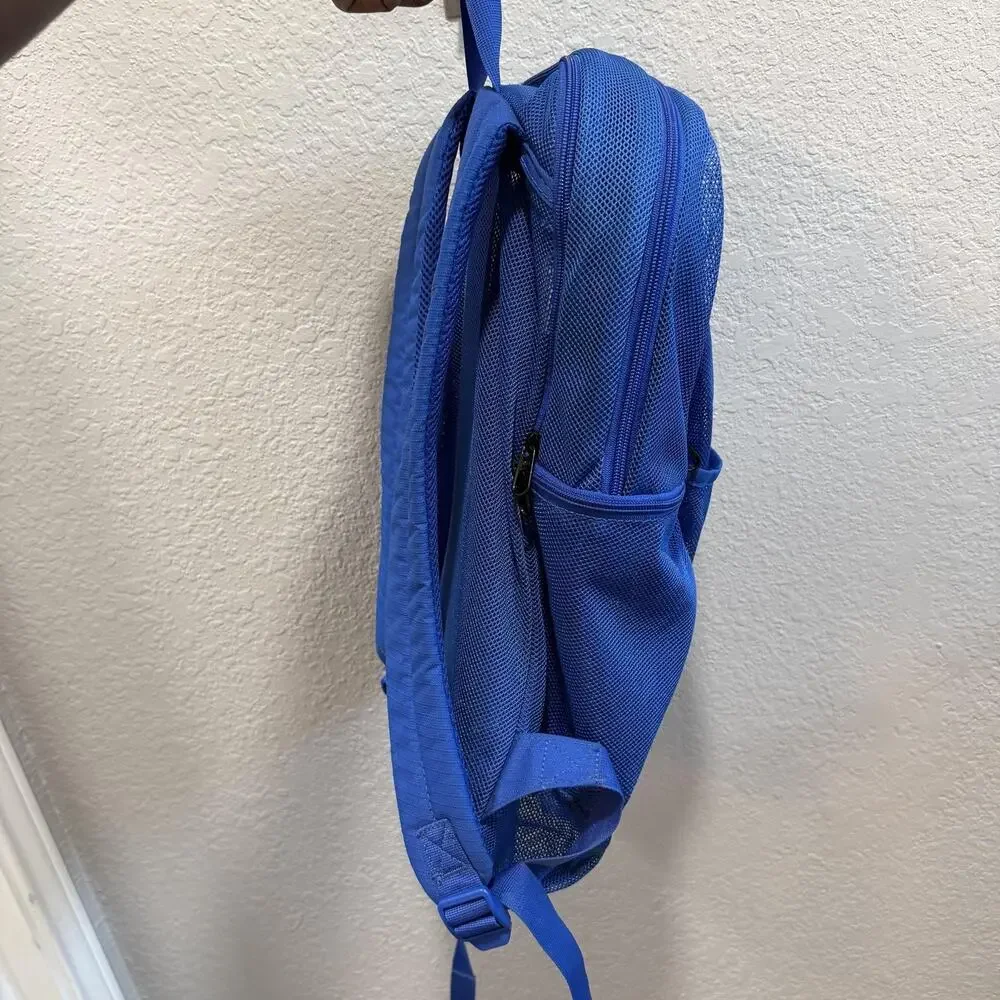Nike Brasilia Blue Mesh See-Through Backpack Swoosh Daypack School Sports Bag